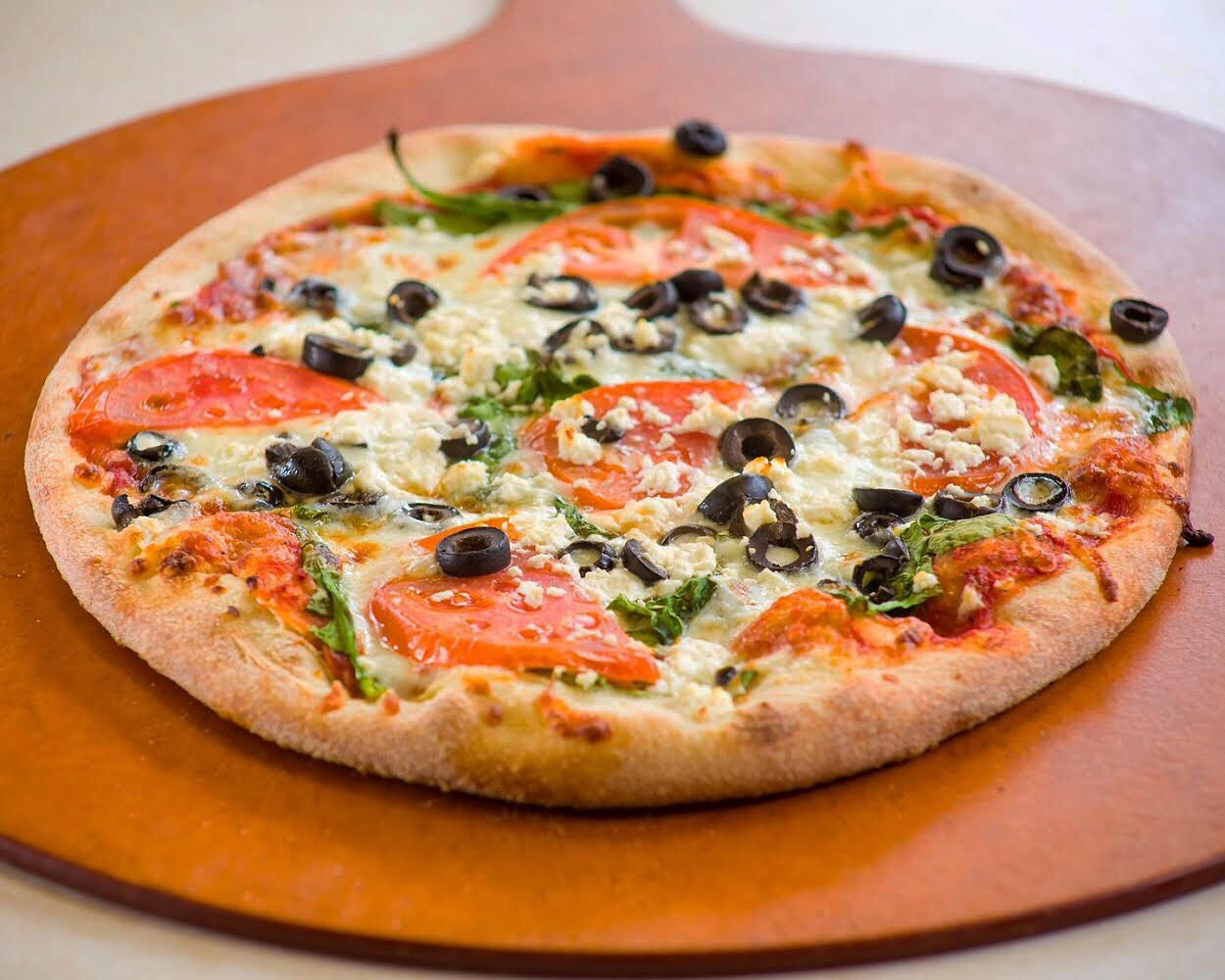 Order Greek Pizza food online from Gaya Pizzeria store, Somerville on bringmethat.com