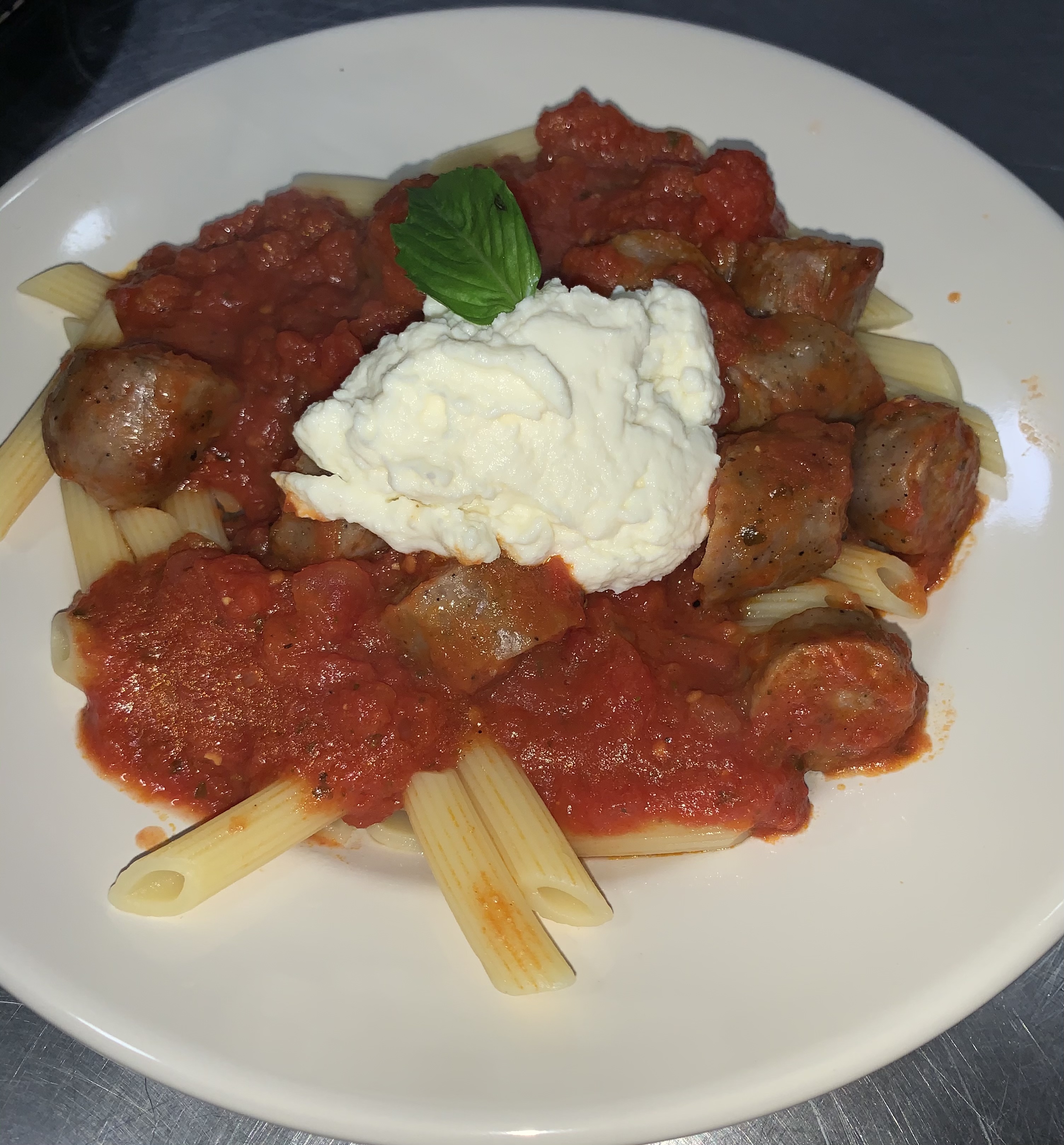 Order Penne with Sausage And Creamy Ricotta food online from Mario of NYC Pizza store, Bulverde on bringmethat.com