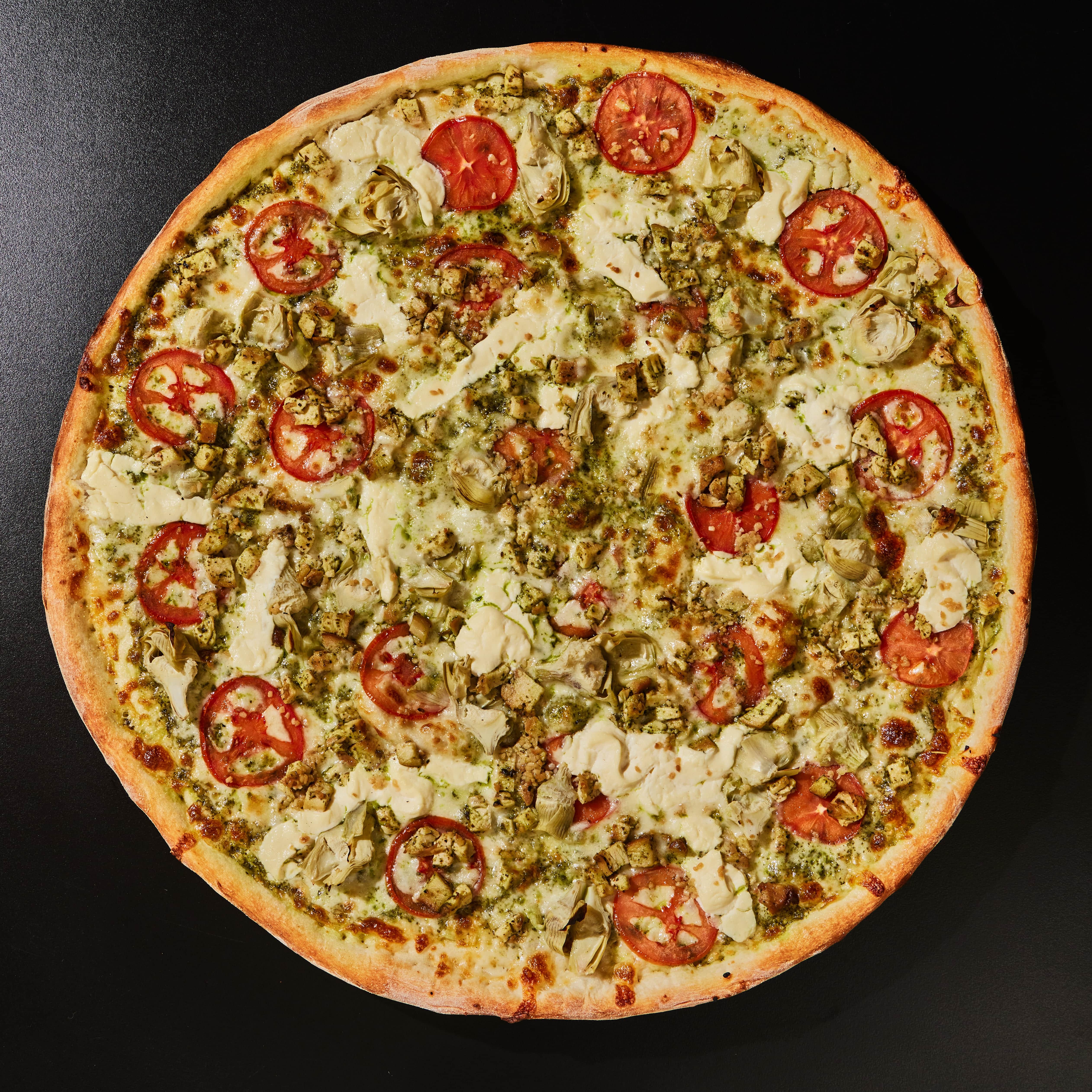Order Chicken Pesto Pizza - Medium 14" (6 Slices) food online from The Good Life Pizza store, San Francisco on bringmethat.com