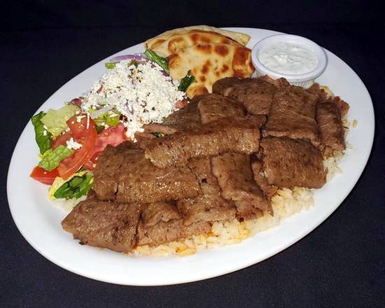 Order Lamb Gyro Platter + Choice of Appetizers food online from Cafe Agora Midtown store, Atlanta on bringmethat.com
