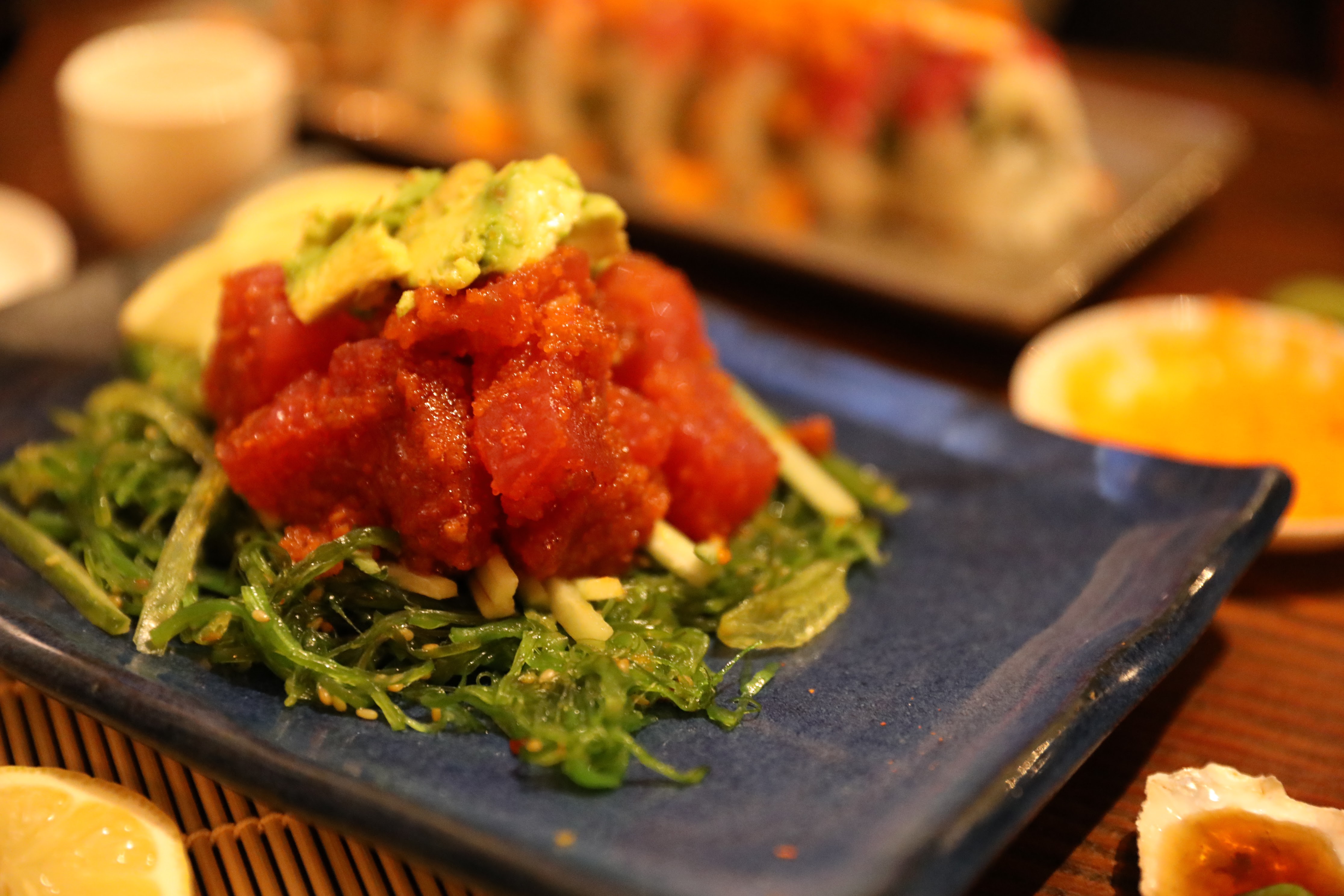Order A12. Tuna Poki food online from Satori Sushi & Teriyaki Grill store, Elk Grove on bringmethat.com