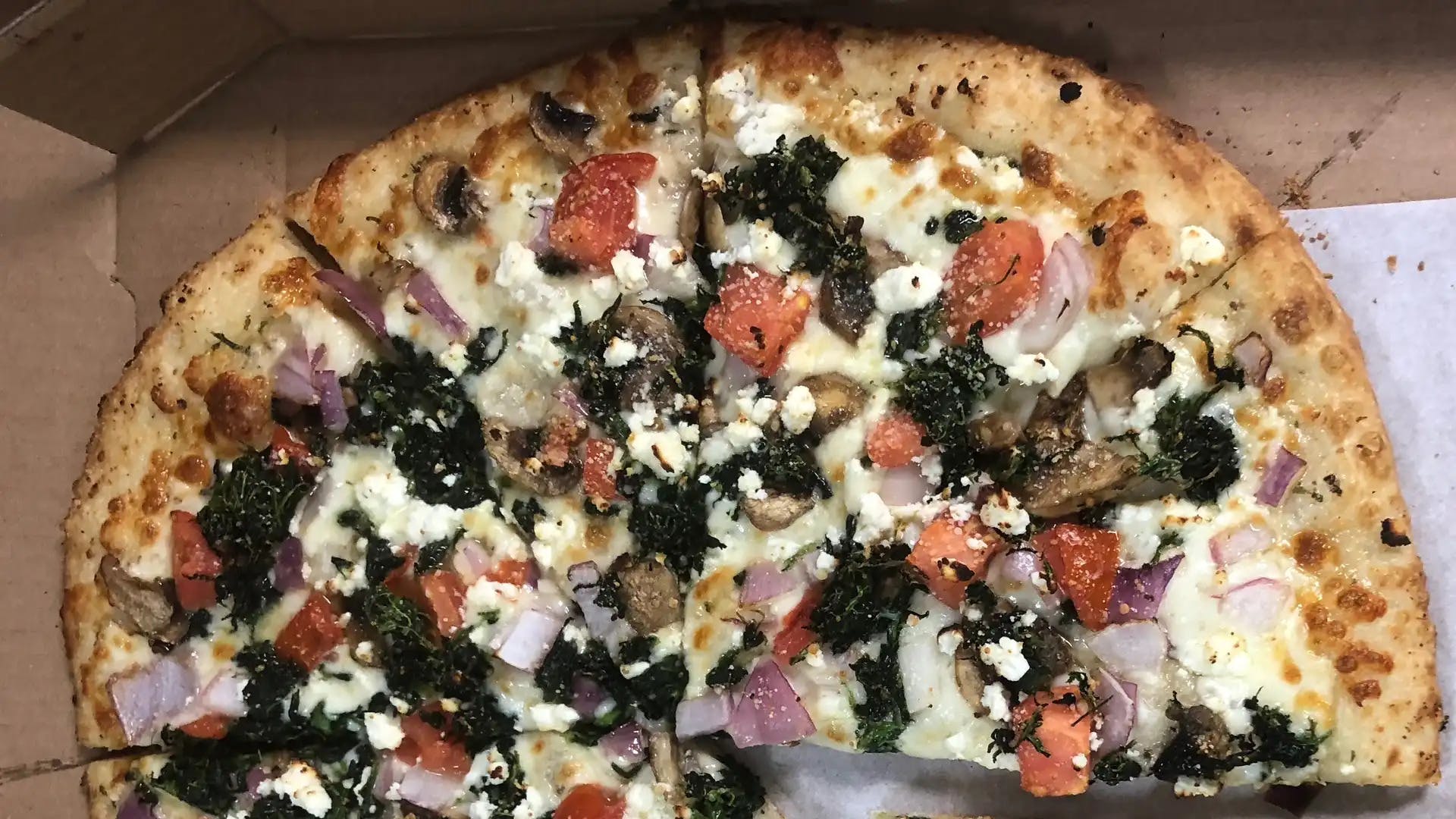 Order Spinach Pizza - Small 10" (4 Slices) food online from Olive Oil's Pizzeria and More store, Canonsburg on bringmethat.com