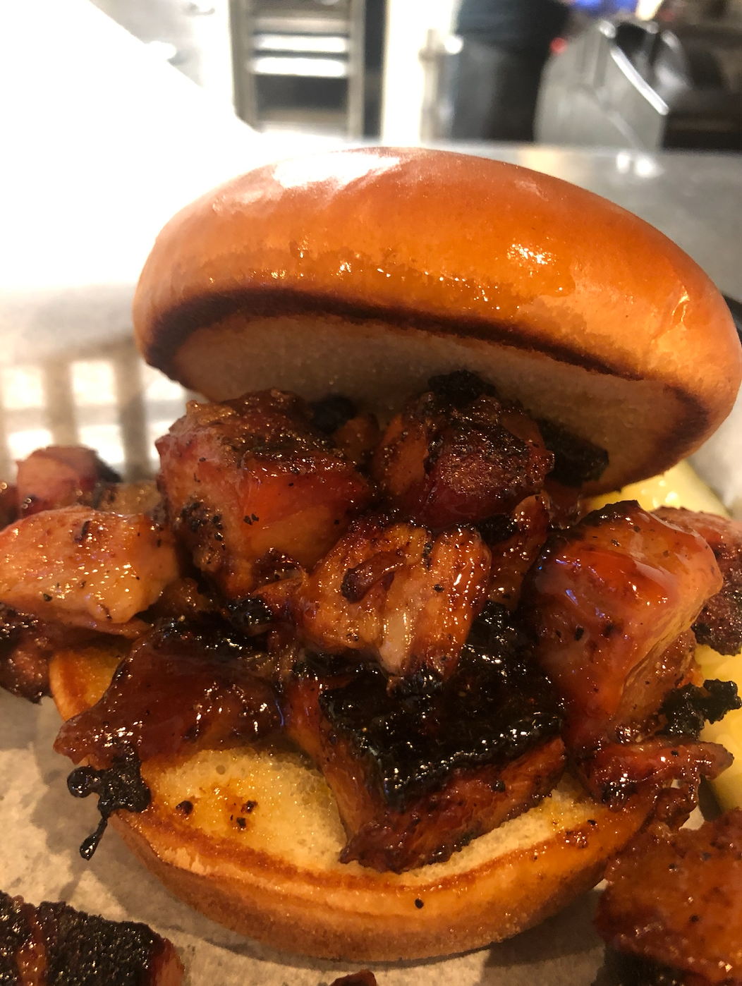 Order Pork Belly Sandwich food online from Wildwood Smokehouse and Saloon store, Iowa City on bringmethat.com
