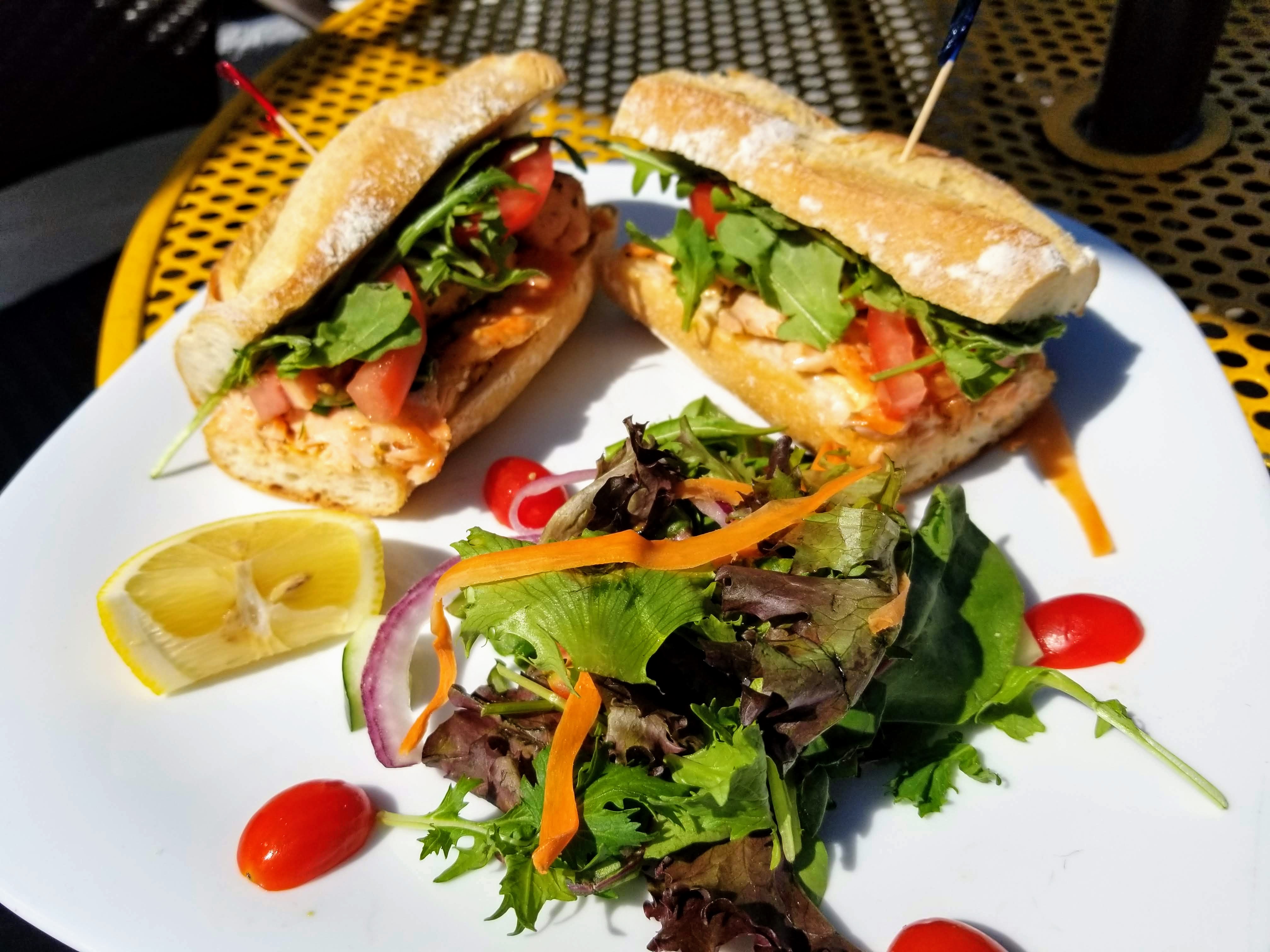 Order Salmon sandwich on Baguette food online from J Cafe store, Pelham on bringmethat.com
