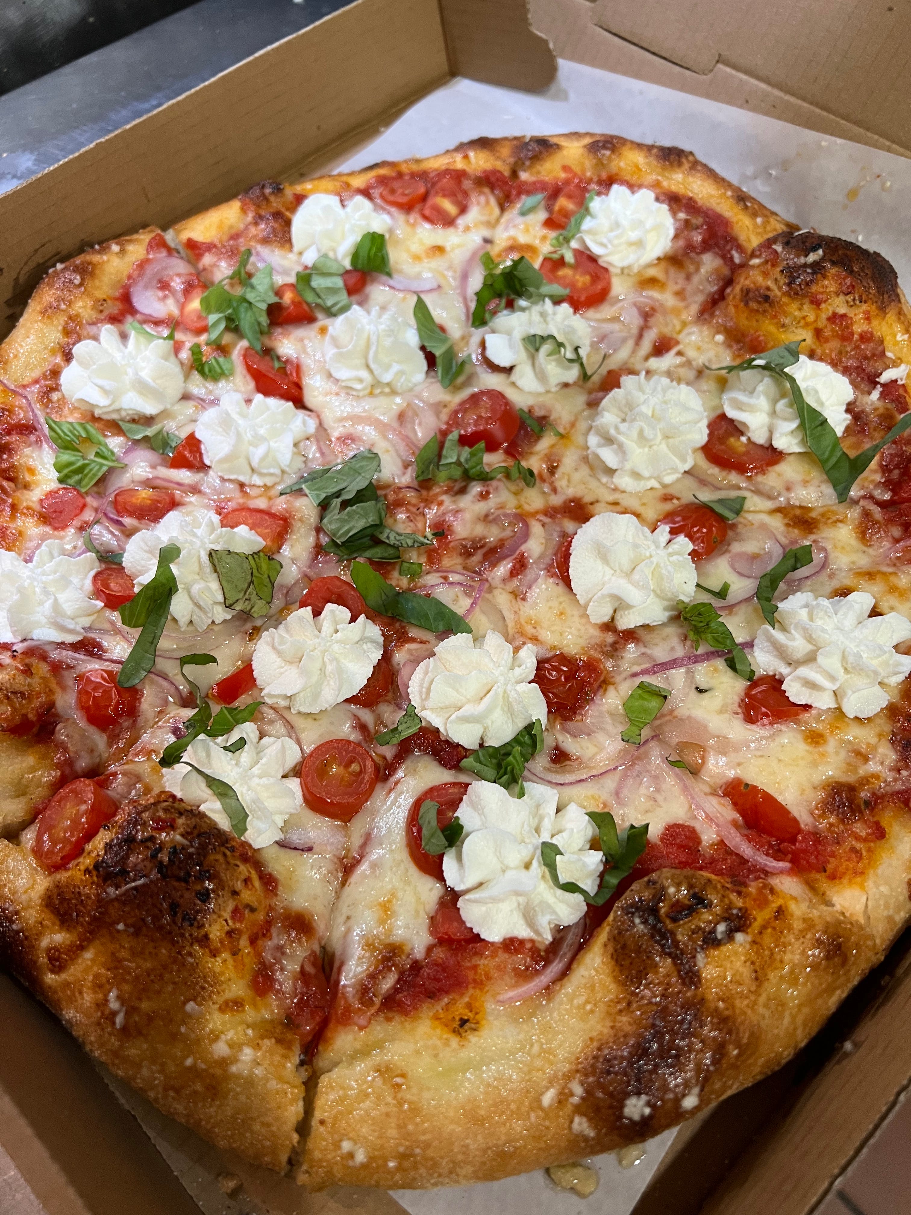 Order Tomato Ricotta Pizza - X-Large 18'' (8 Slices) food online from Evo Brick Oven Pizza store, Philadelphia on bringmethat.com