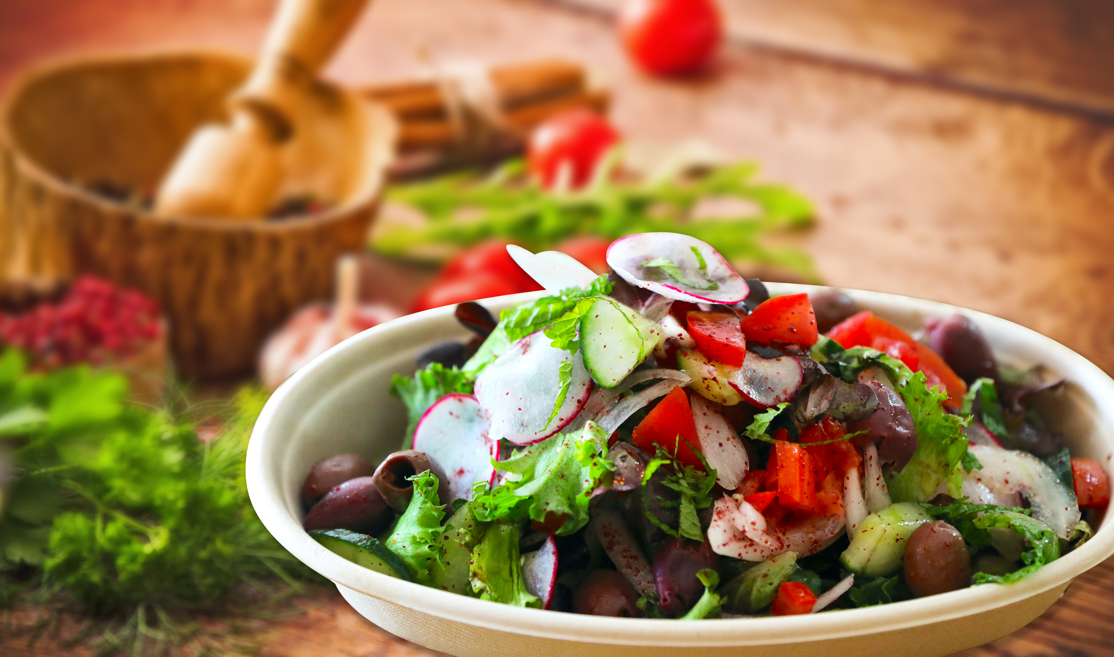 Order Fattoush Salad food online from Dates & Olives store, Natick on bringmethat.com