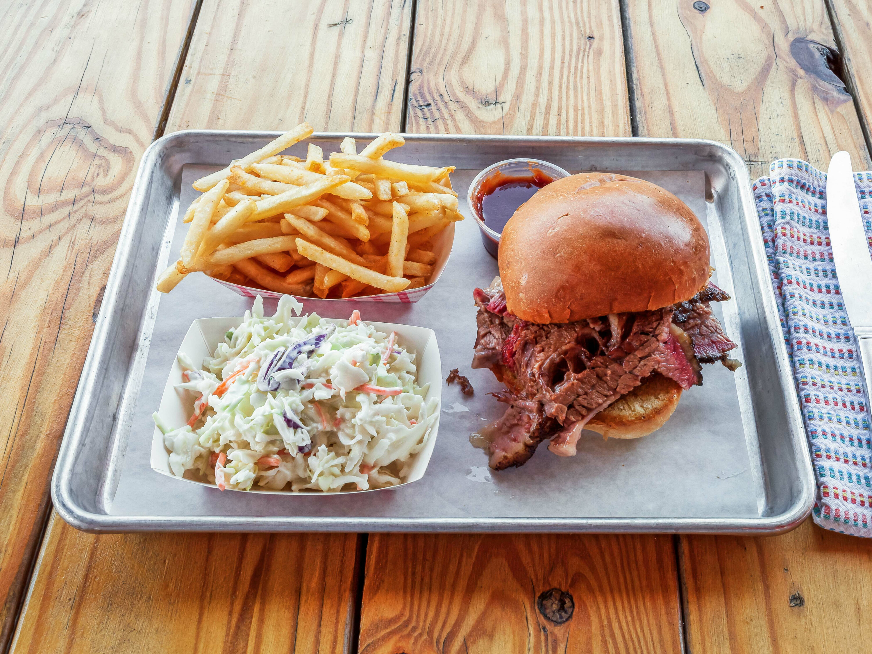 Order Brisket Sandwich food online from Firehouse Que & Brew store, Fallbrook on bringmethat.com