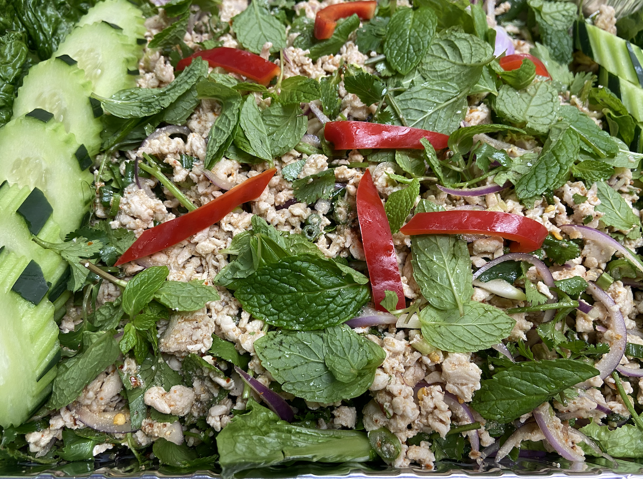 Order Party Tray : SALAD -  Chicken Larb  food online from Sriracha Thai Restaurant store, Carson on bringmethat.com