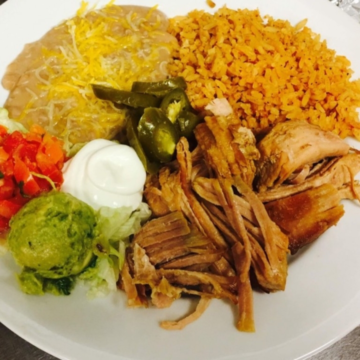 Order Carnitas Platter food online from Cancun Fiesta Fresh store, Kansas City on bringmethat.com