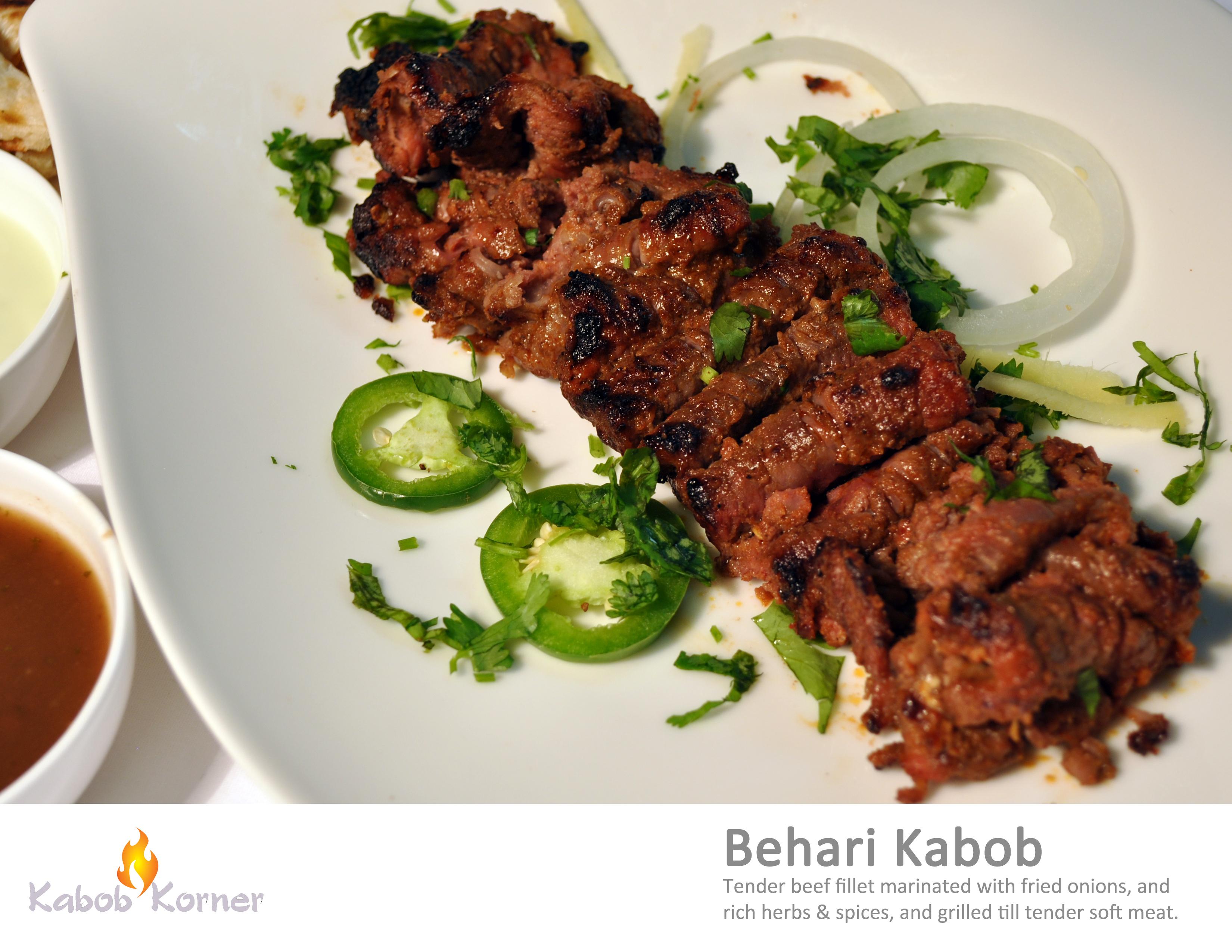 Order BEHARI KABOB PLATTER food online from Kabob Korner store, Houston on bringmethat.com