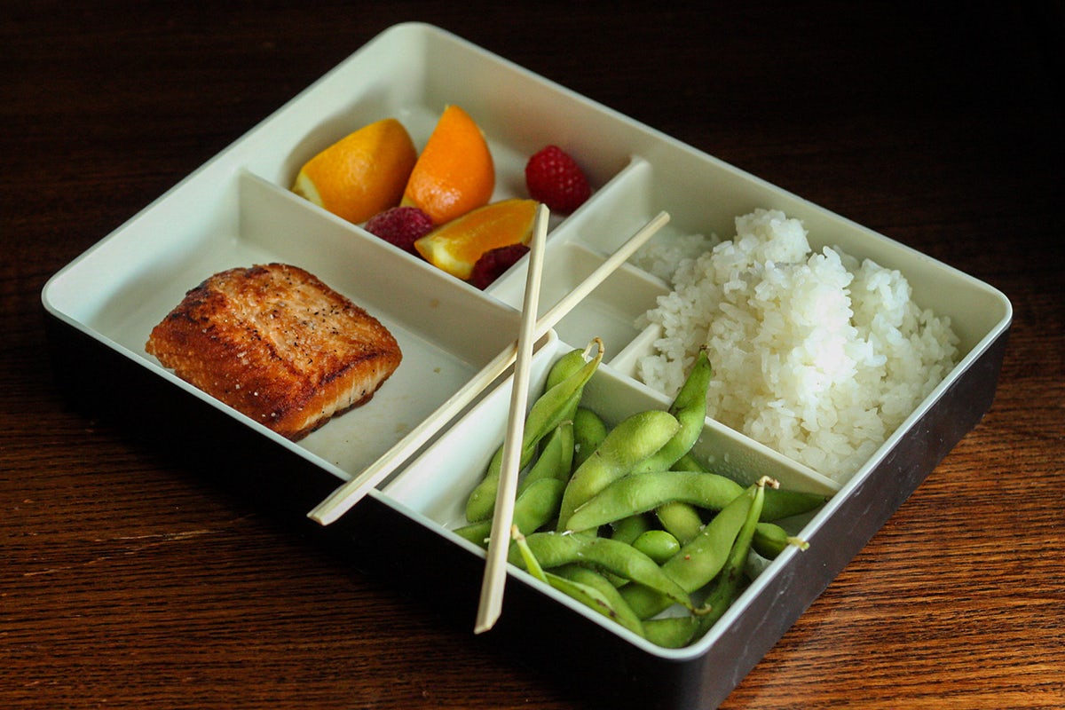 Order LITTLE BENTO BOX- SEARED SALMON food online from Blue Sushi Sake Grill store, Lincoln on bringmethat.com