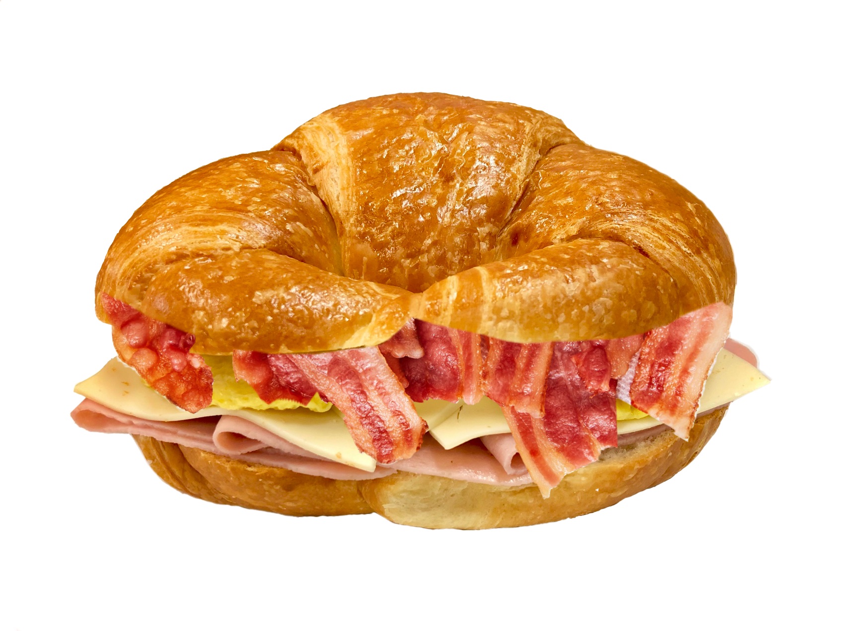 Order B-15 Bacon & Ham & Egg & Cheese Croissant food online from K-Inn Donuts store, Paramount on bringmethat.com