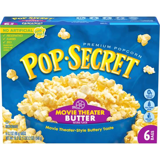 Order Pop Secret Movie Theater Butter Microwave Popcorn, 3.2 Oz, 6 Pack food online from Cvs store, LOS ANGELES on bringmethat.com