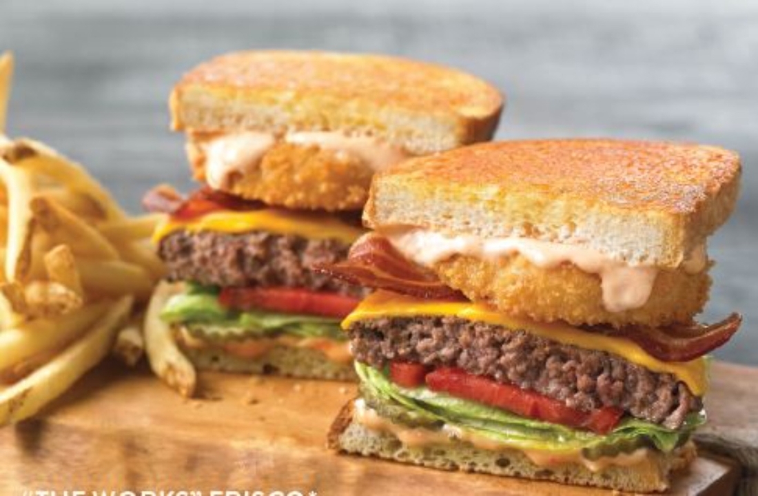 Order The Works Frisco Burger food online from Marie Callenders Restaurant & Bakery store, Orange on bringmethat.com