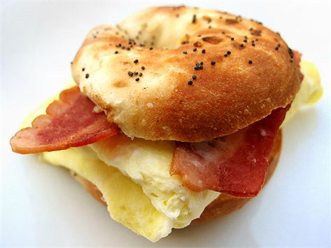 Order Bagel with Bacon and Onion Cream Cheese food online from Brendel's Bagels store, Glen Cove on bringmethat.com