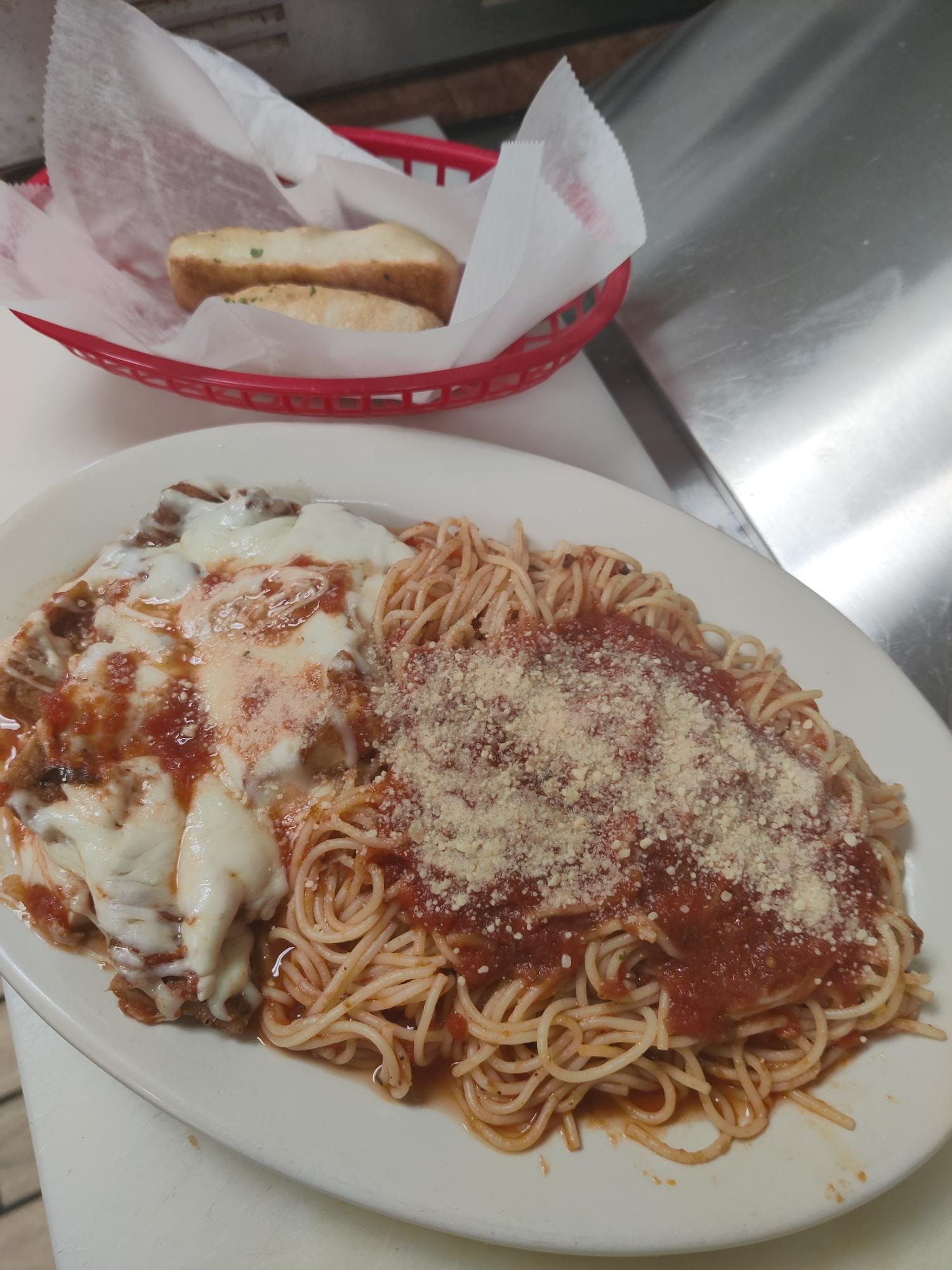 Order Pasta with Chicken Parmigiana - Dinner food online from Royal Pizza store, Lake Ronkonkoma on bringmethat.com