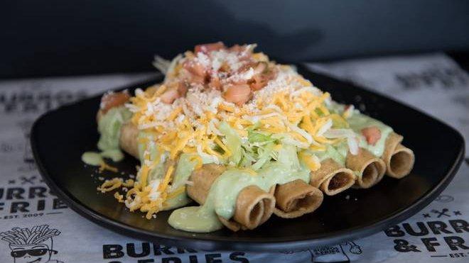 Order * 5 Rolled Tacos food online from Burros & Fries store, Chula Vista on bringmethat.com