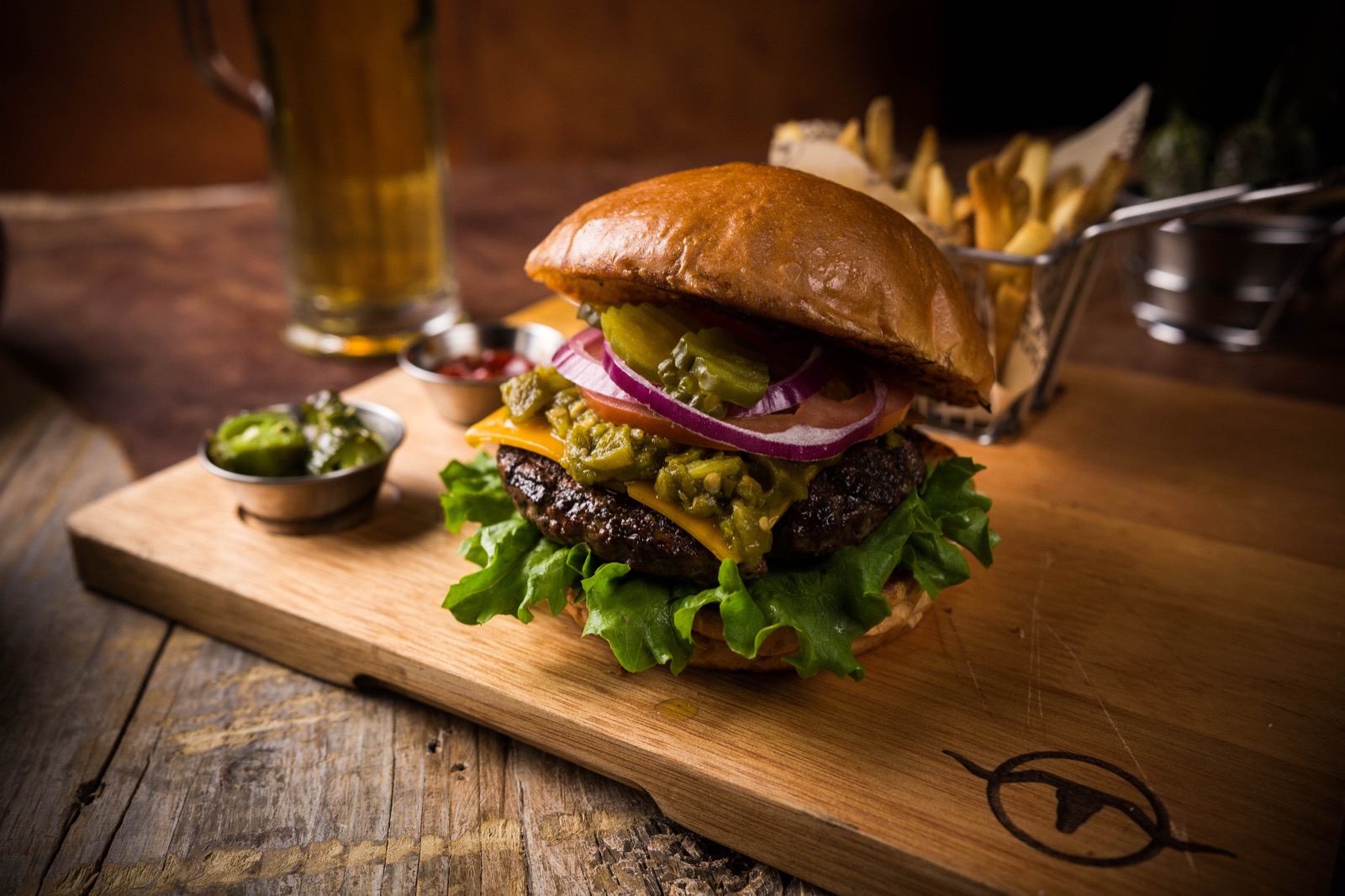 Order 1/2 Lb Hatch Chile Burger food online from Great American Steakhouse store, El Paso on bringmethat.com