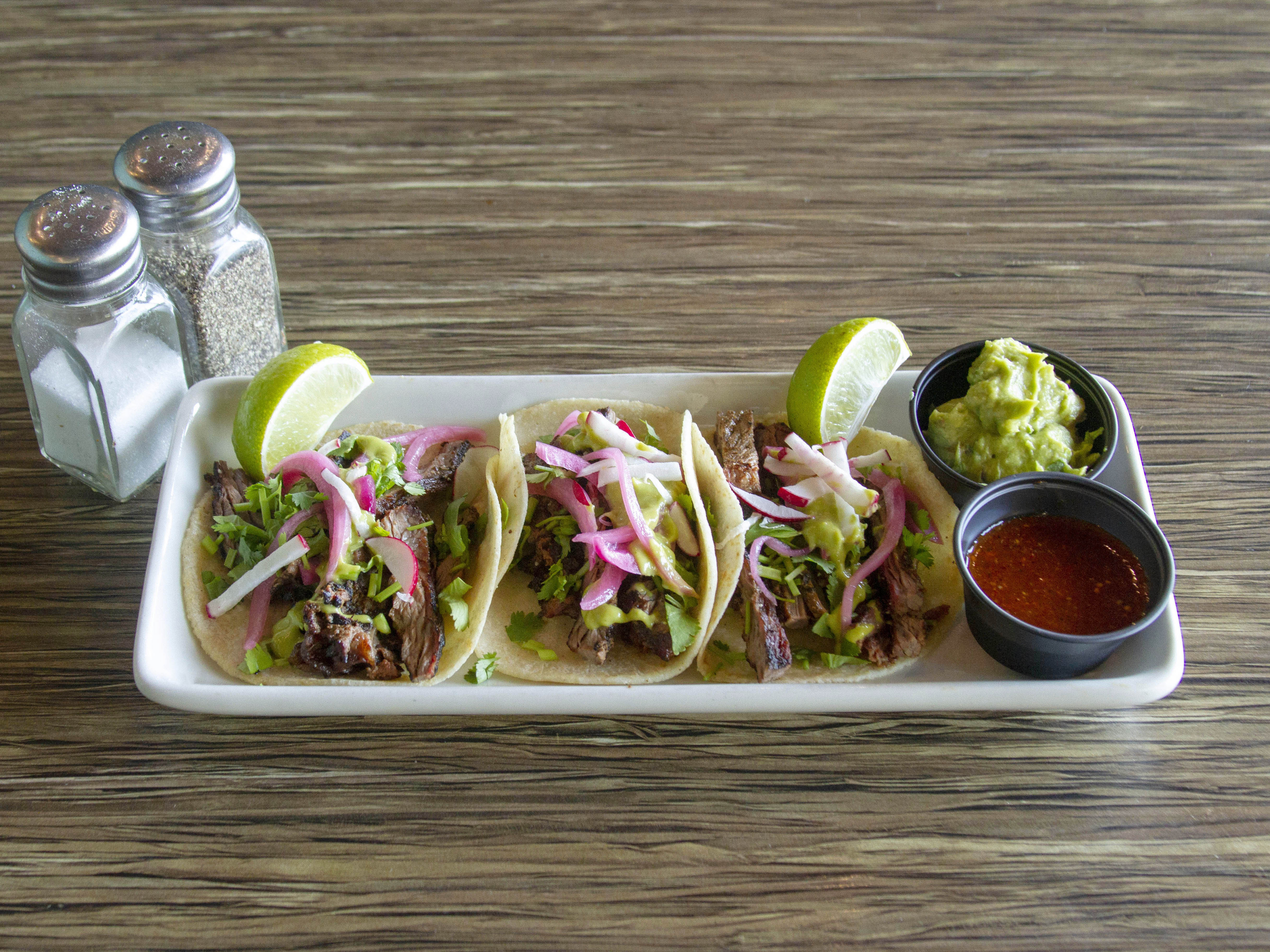 Order Street Taco Trio food online from Que Pasa Mexican Cafe store, Visalia on bringmethat.com