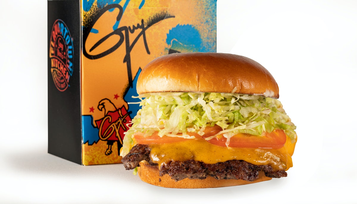 Order Real Cheezy Burger food online from Guy Fieri Flavortown Kitchen store, Glen Mills on bringmethat.com