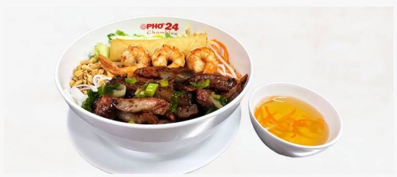Order B11. Grilled Shrimp, Pork and Egg Roll with Rice Vermicelli food online from Pho 24 store, Smyrna on bringmethat.com
