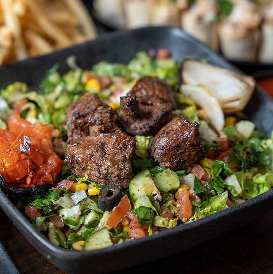 Order Lamb Kabob Over Salad food online from Abu Omar Halal store, Houston on bringmethat.com