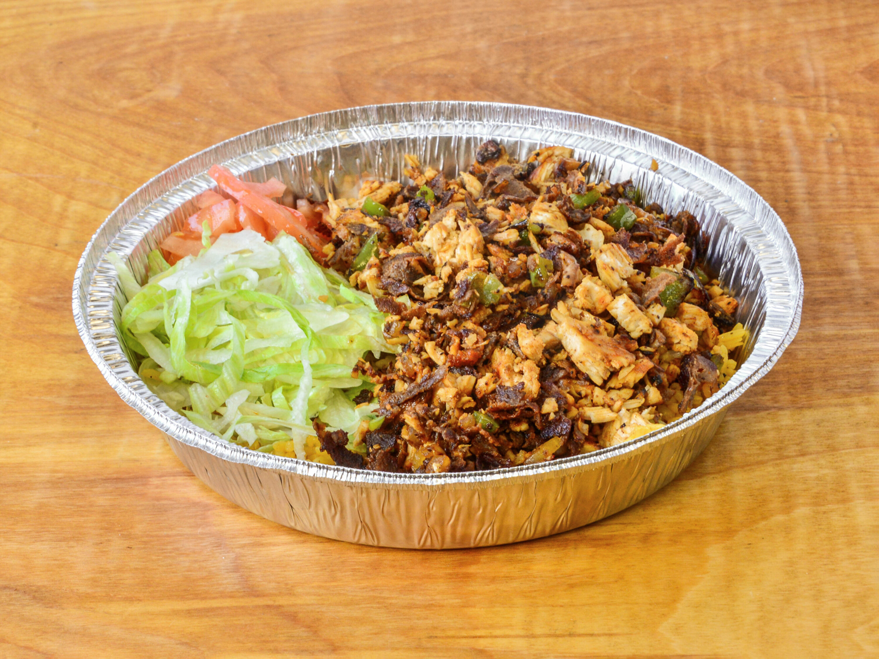 Order Chicken and Steak Over Rice Bowl food online from Shottys Kitchen store, Detroit on bringmethat.com
