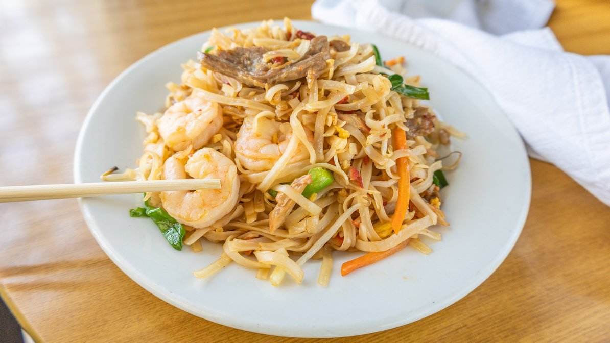 Order Pad Thai Noodles food online from Blue Gibbon Chinese Restaurant store, Cincinnati on bringmethat.com