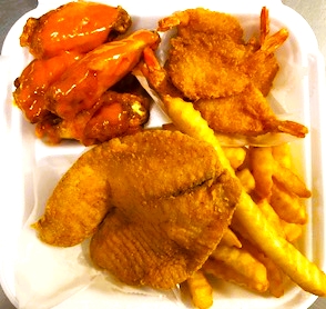 Order 1pc fish,5pc wing,5pc fried shrimp & french fries food online from Moons Wings & Seafood store, Macon on bringmethat.com