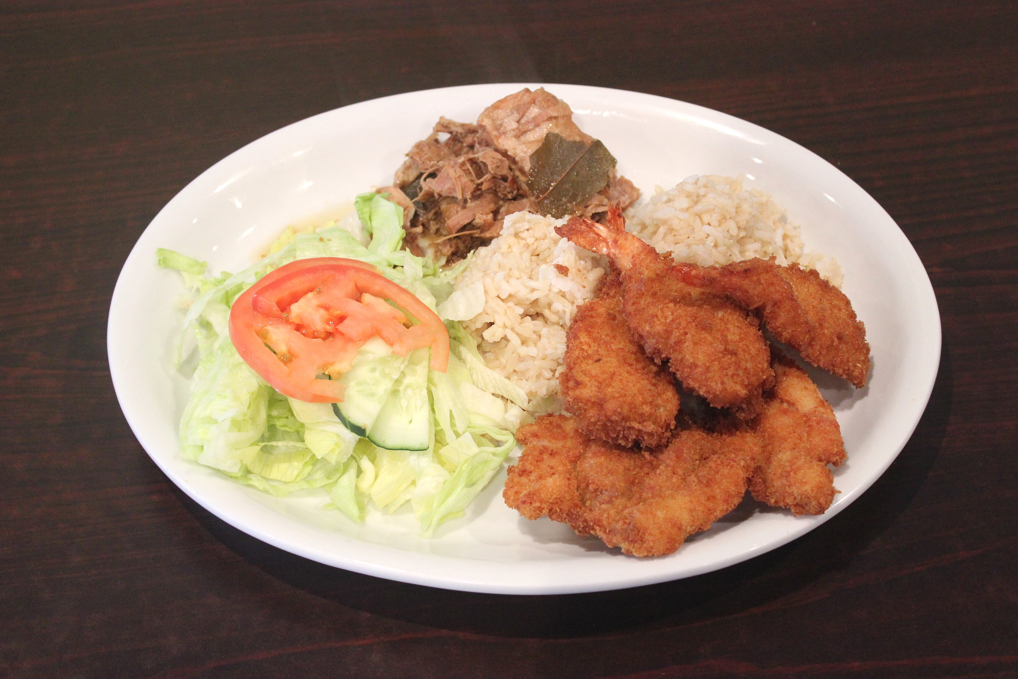 Order A1. Seafood Combo Plate food online from Mahalo! store, San Francisco on bringmethat.com