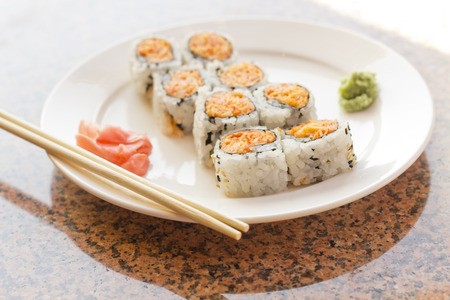 Order Spicy Crunchy Shrimp Roll food online from Izumi Japanese Steak House & Sushi Bar store, Windsor Locks on bringmethat.com