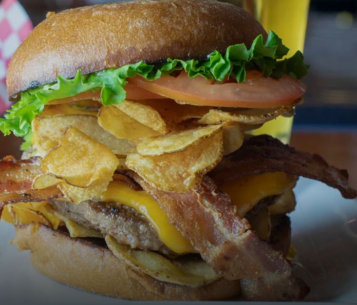 Order Bacon Crunch Burger food online from Events Sports Grill store, Riverside on bringmethat.com
