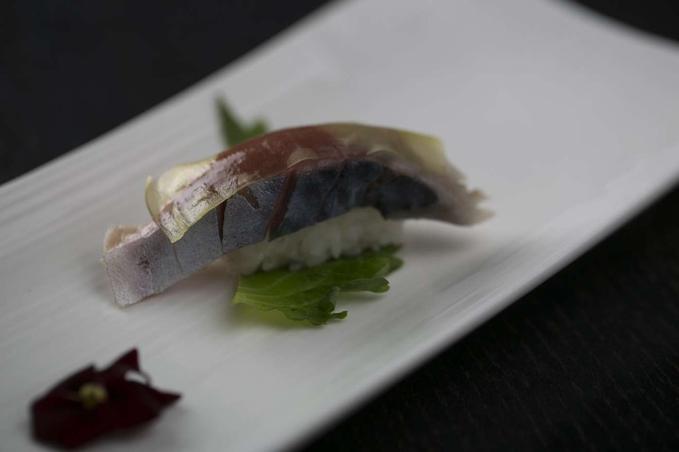 Order G18. Japanese Mackerel Sushi food online from Icho Izakaya Fusion Cuisine store, Temple City on bringmethat.com