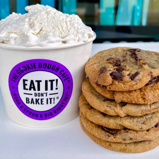 Order 6 Chocolate Chip Cookies + Pint Of Vanilla Ice Cream food online from The Cookie Dough Cafe store, Portland on bringmethat.com