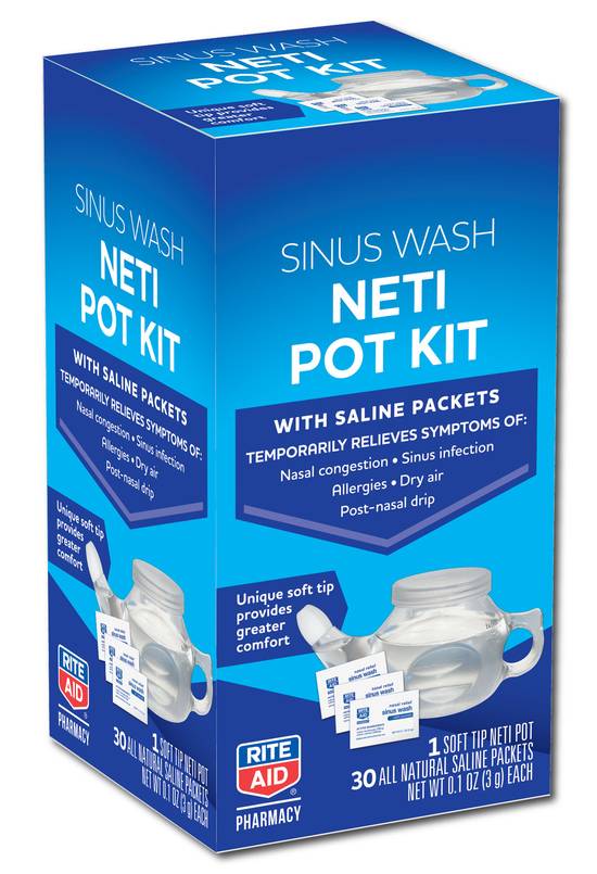 Order Rite Aid Nasal Relief Sinus Wash Soft Tip Neti Pot Kit with Saline Packets (1 ct) food online from Rite Aid store, EAST AURORA on bringmethat.com