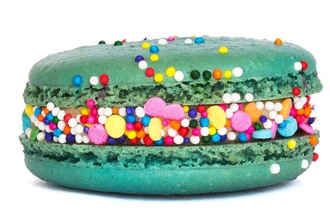Order Birthday Cake (Blue) Macaron food online from Noon Tea Creperie store, Madison on bringmethat.com