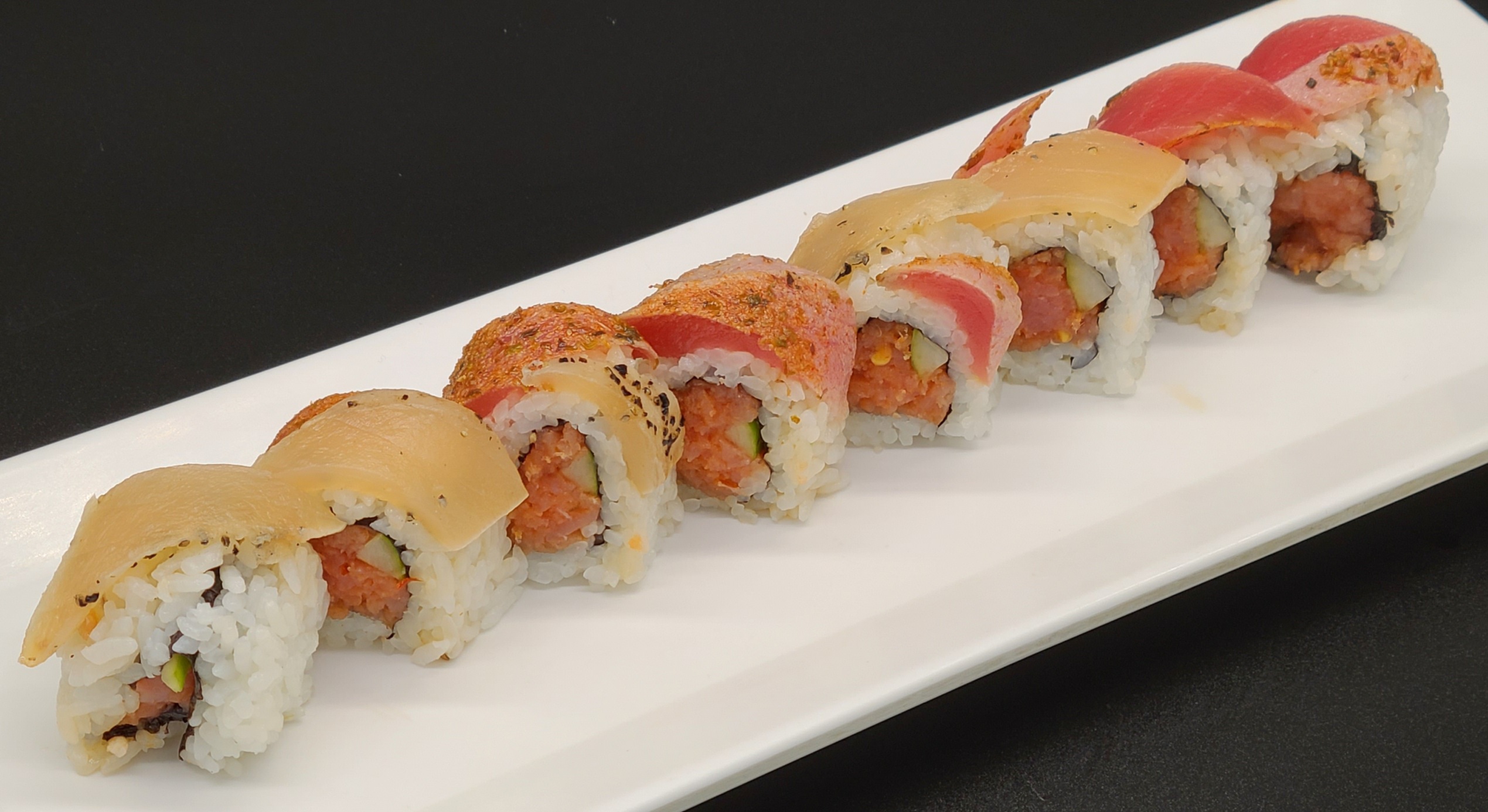 Order P6. Spicy Albacore Tataki Roll(8pcs) food online from Hello Sushi store, Fullerton on bringmethat.com