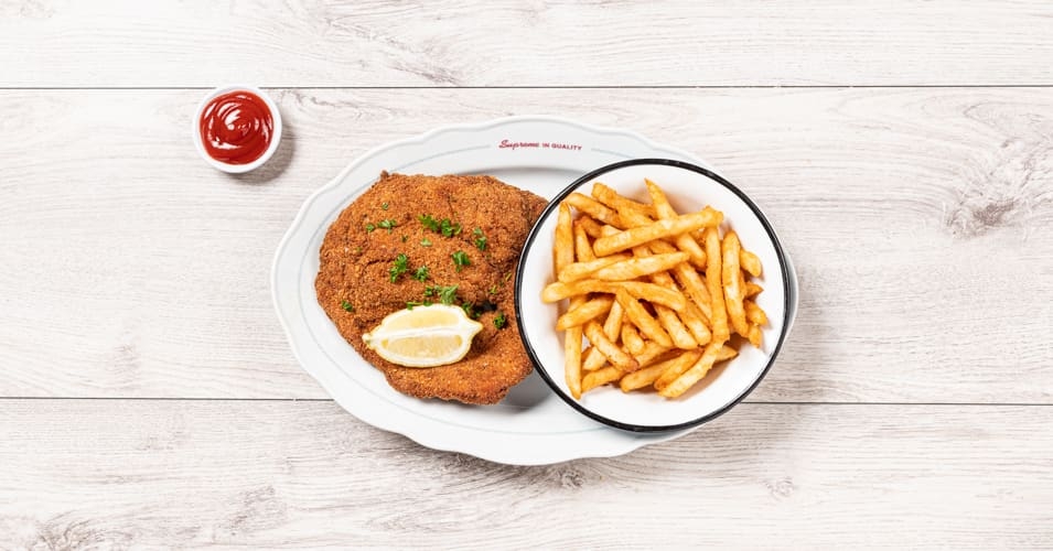 Order Landwer’s Famous Schnitzel food online from La Creme Cafe store, Los Angeles on bringmethat.com