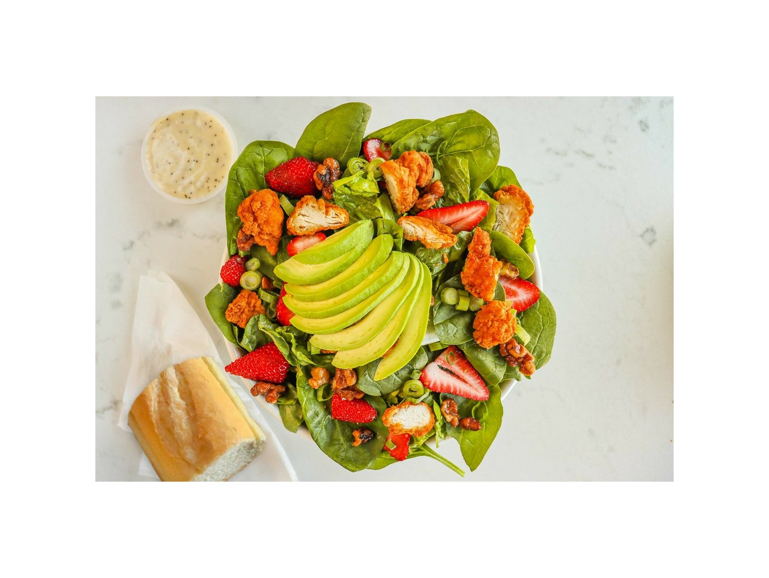 Order Strawberry Avocado Chicken Salad food online from Buona store, Harwood Heights on bringmethat.com