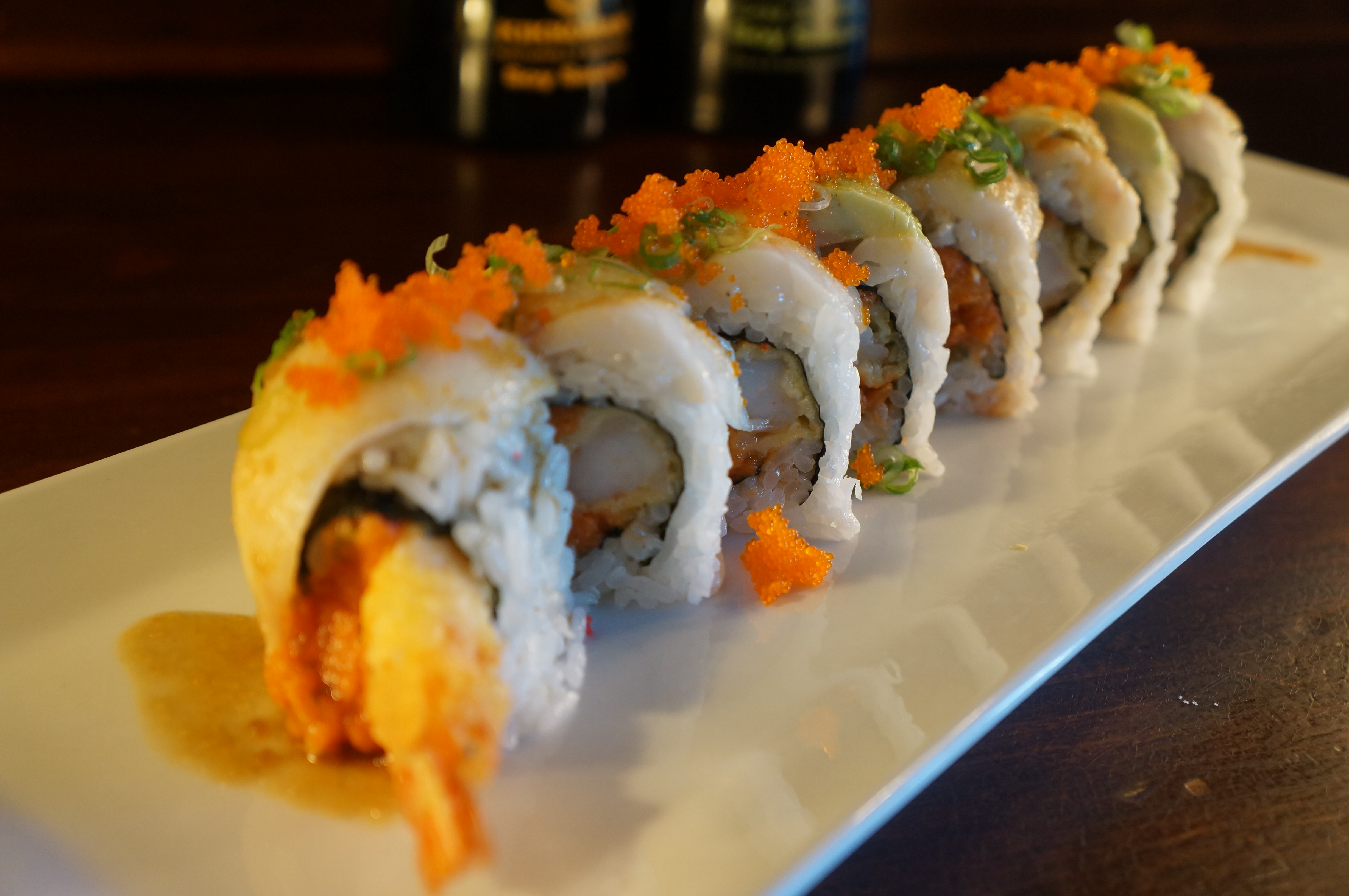 Order White Tiger Roll food online from Tomo Sushi store, Laguna Woods on bringmethat.com