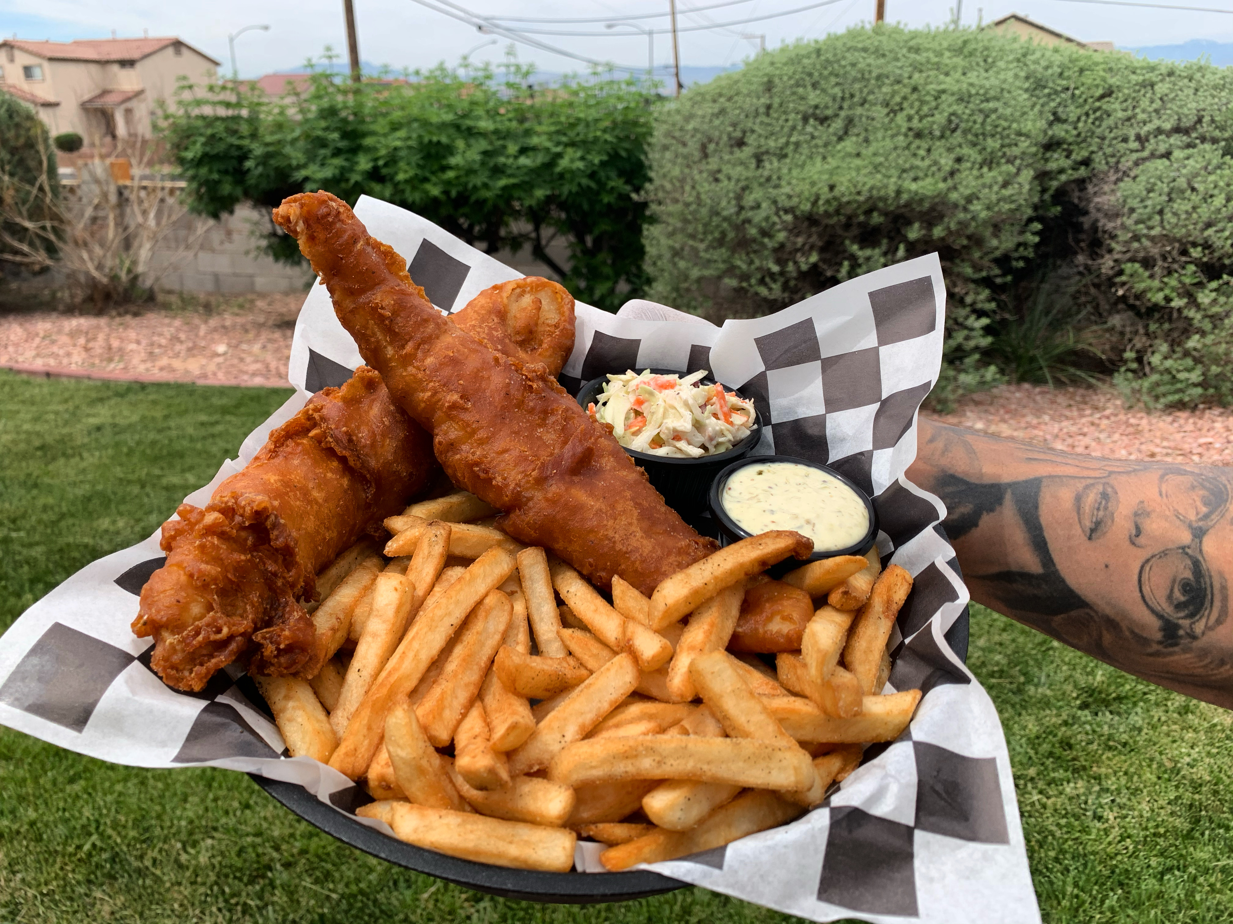 Order Fish and Chips food online from Monti's Smokehouse BBQ store, Las Vegas on bringmethat.com