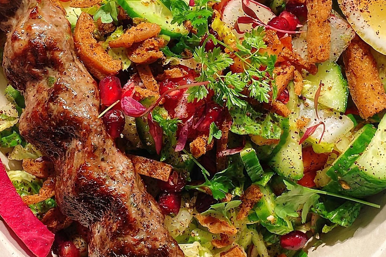 Order Fattoush Salad food online from Mazra store, San Bruno on bringmethat.com