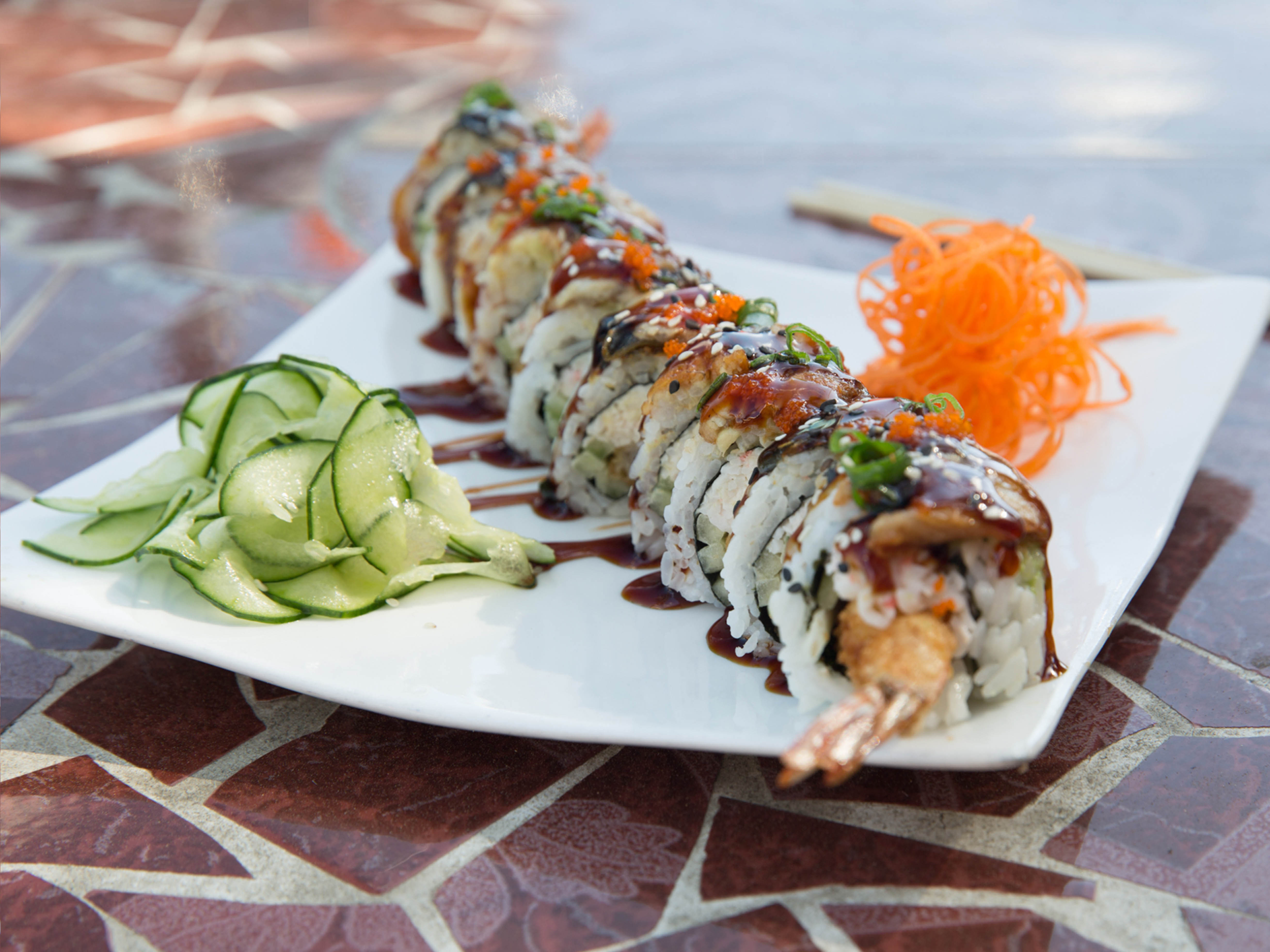 Order Dragon Roll food online from Emporio Sushi & Mariscos store, Orange on bringmethat.com