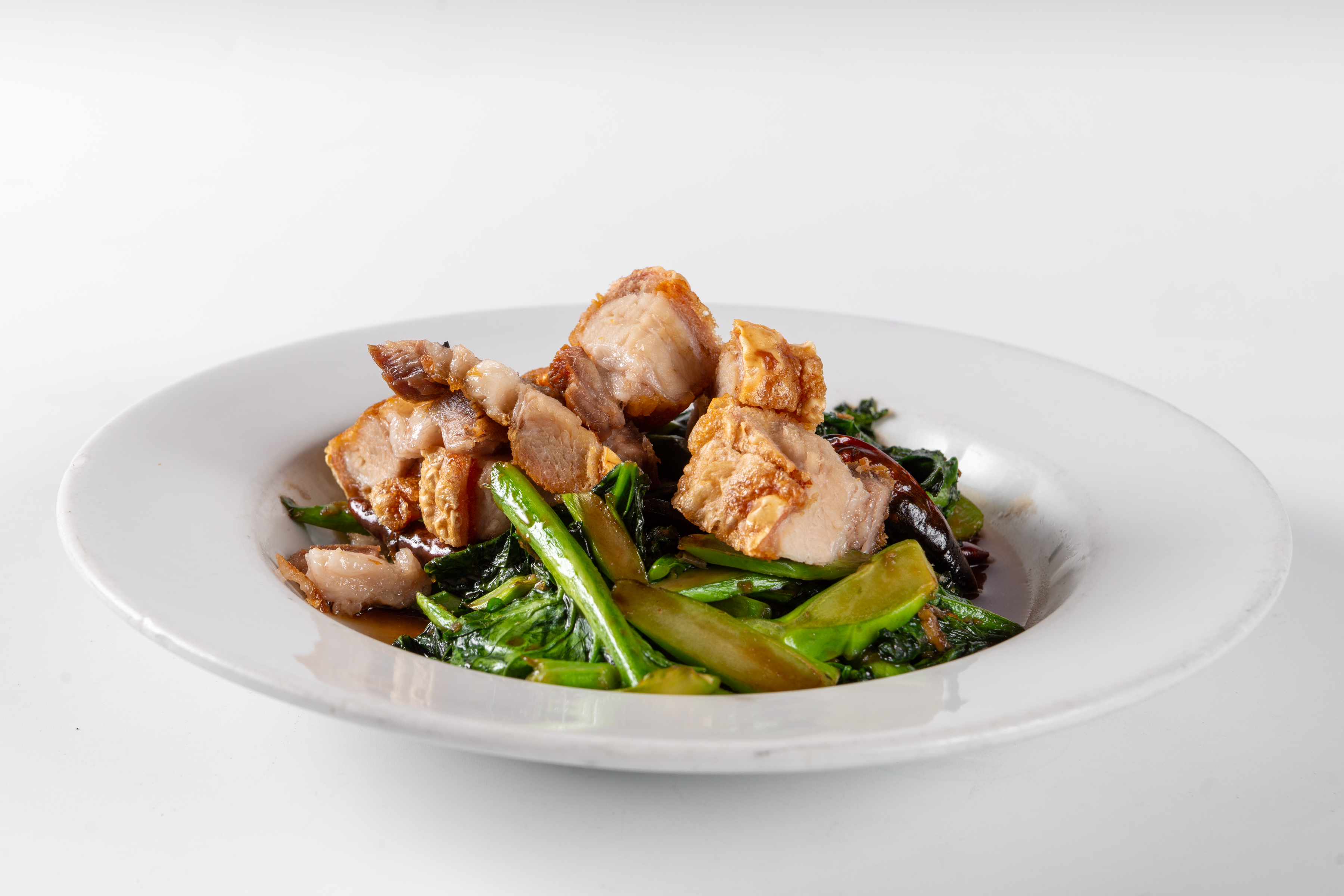 Order Crispy Pork Belly with Chinese Broccoli food online from Natalee thai cuisine store, Los Angeles on bringmethat.com