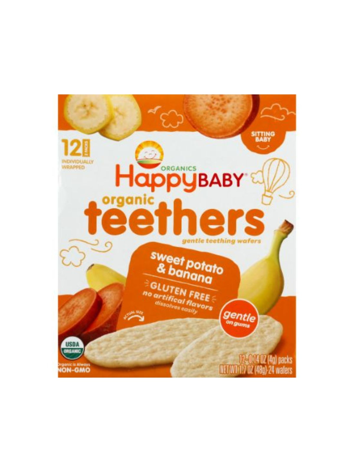 Order Happy Baby Teethers Sweet Potato and Banana Wafers (1.7 oz) food online from Stock-Up Mart store, Minneapolis on bringmethat.com