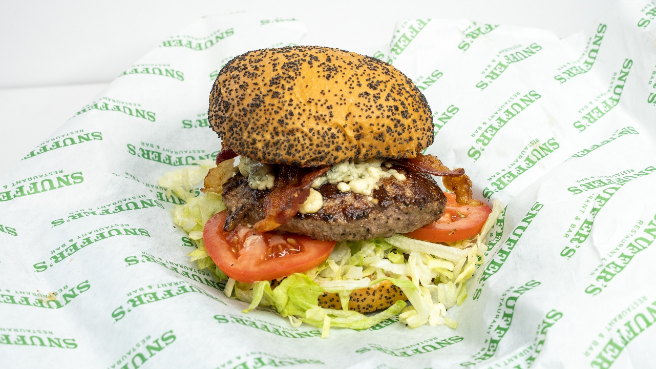 Order Bleu Cheese Bacon Burger food online from Snuffers store, Plano on bringmethat.com