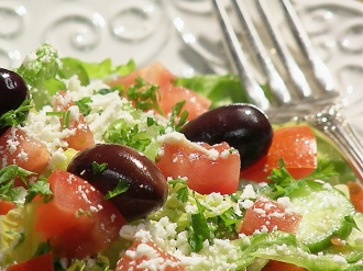 Order Greek Salad food online from Lusy Mediterranean Cafe store, Encino on bringmethat.com