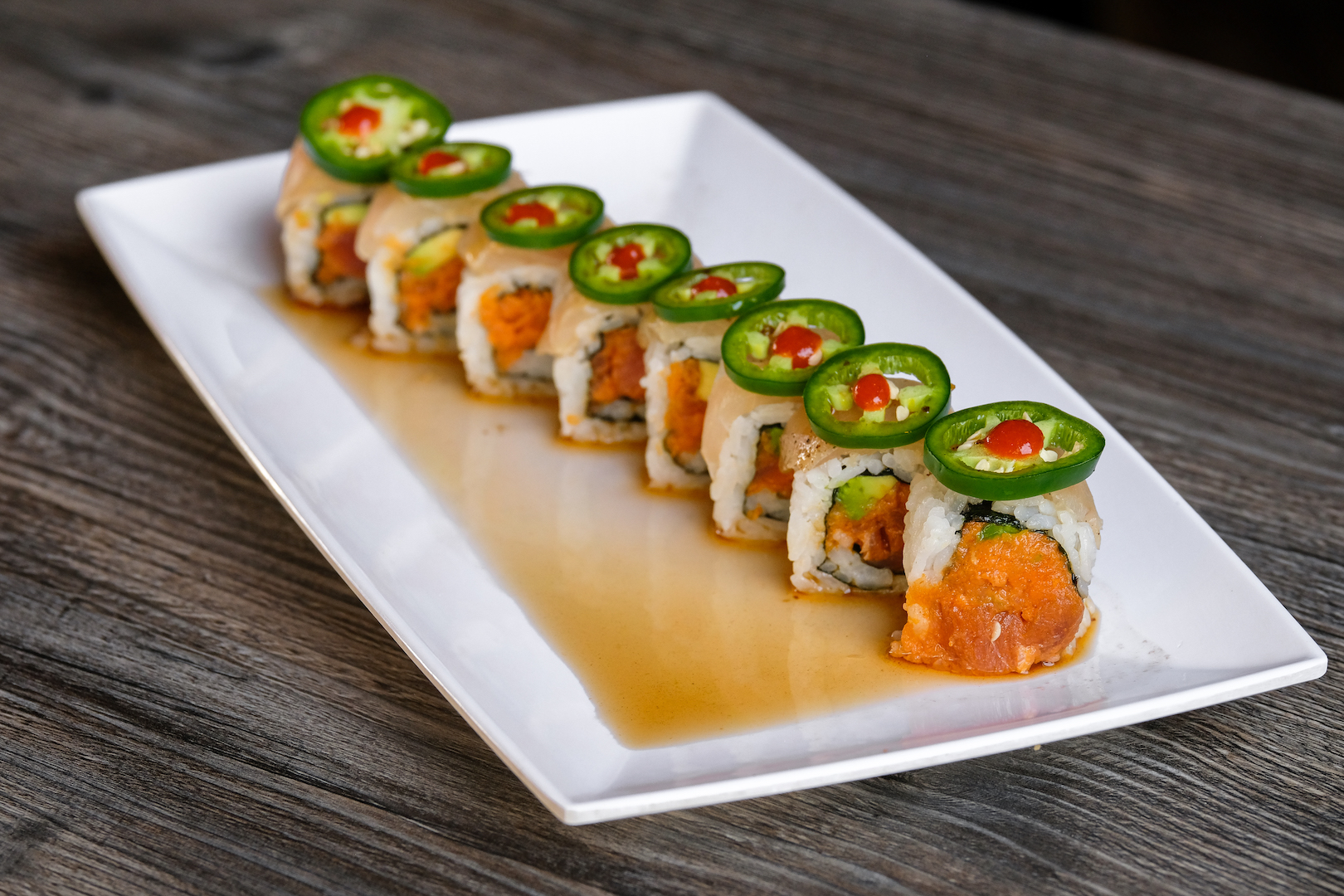 Order Albacore Attack Roll food online from Nozomi 2 Sushi And Bbq store, La Jolla on bringmethat.com