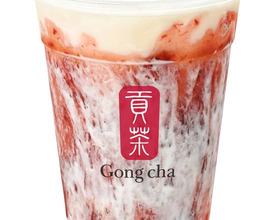 Order Strawberry Marble Green Tea Latte (Cold) (草莓大理石拿鐵) food online from Gong Cha & Fuji Teriyaki store, Silver Spring on bringmethat.com