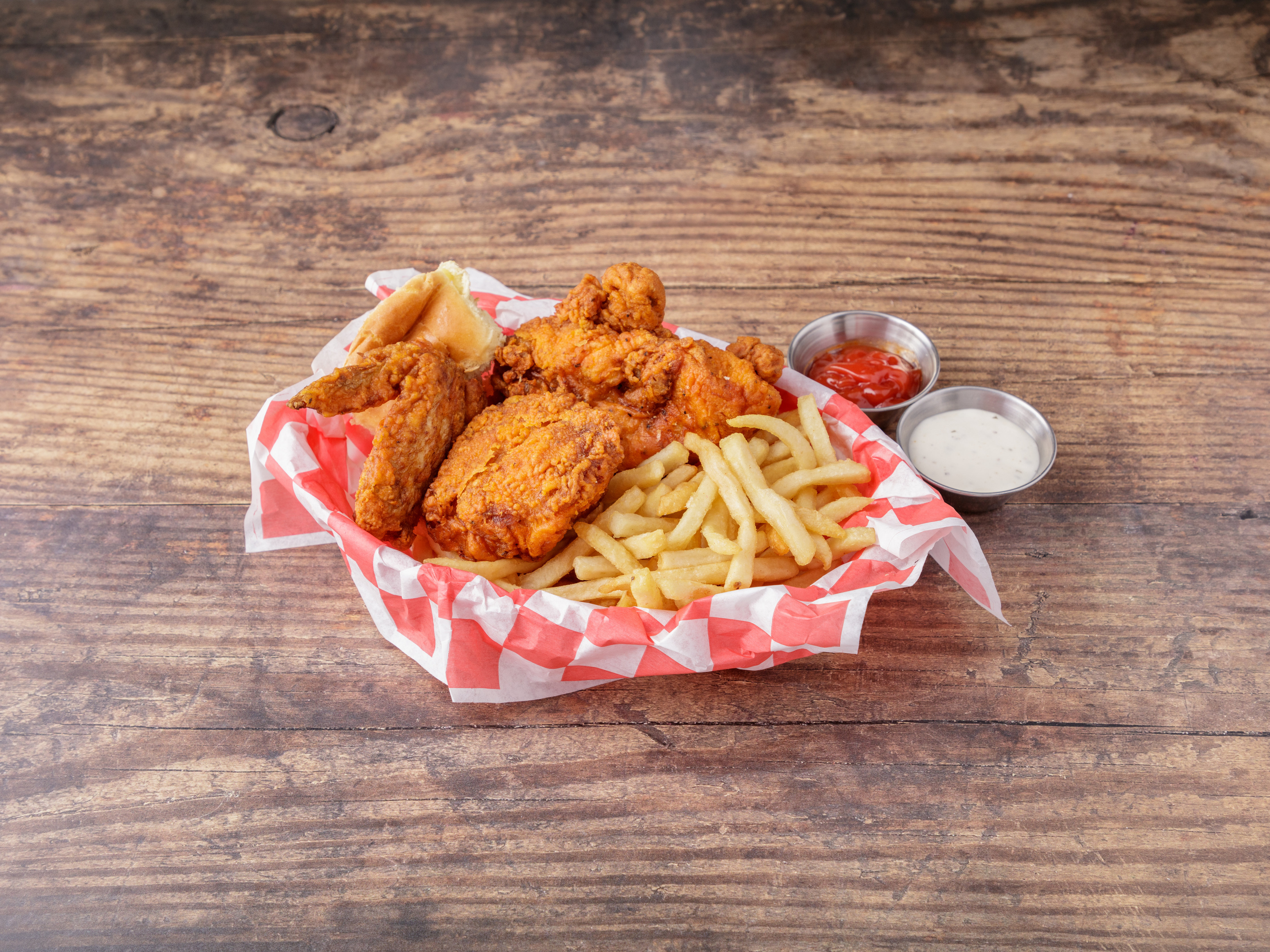 Order 3 Piece Mixed Chicken with Fries food online from Crown Fried Chicken & Pizza store, Brooklyn on bringmethat.com